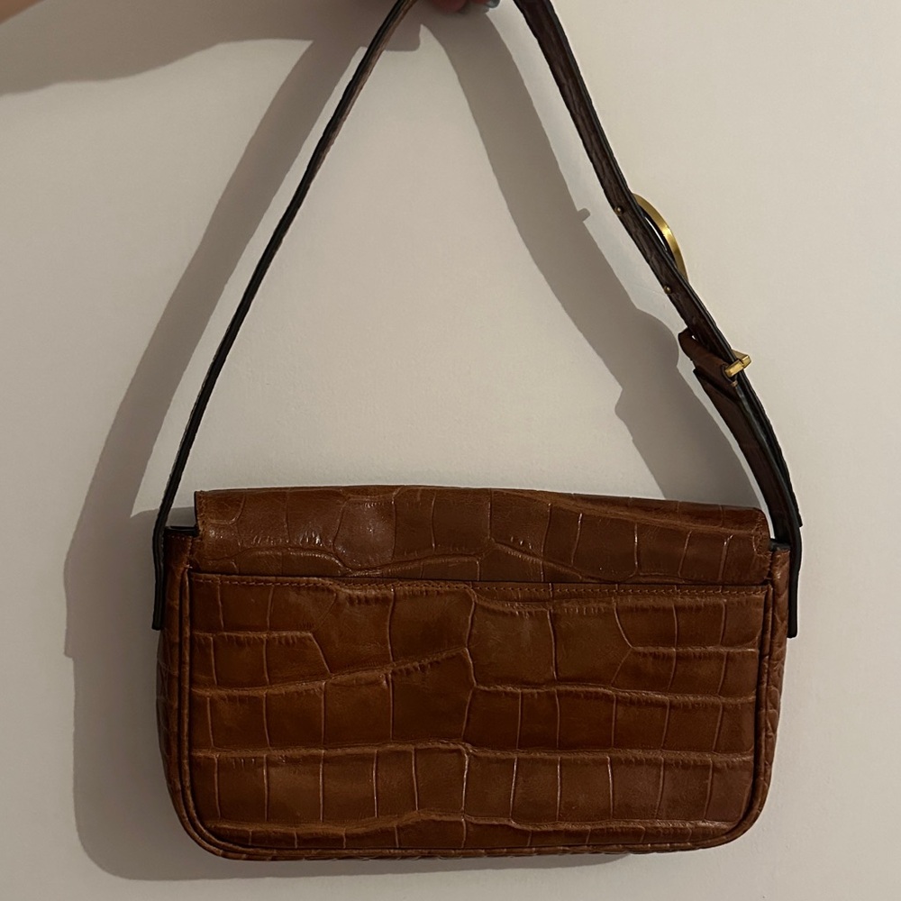Staud Croc-Embossed Brown Shoulder Bag - Picture 3 of 9